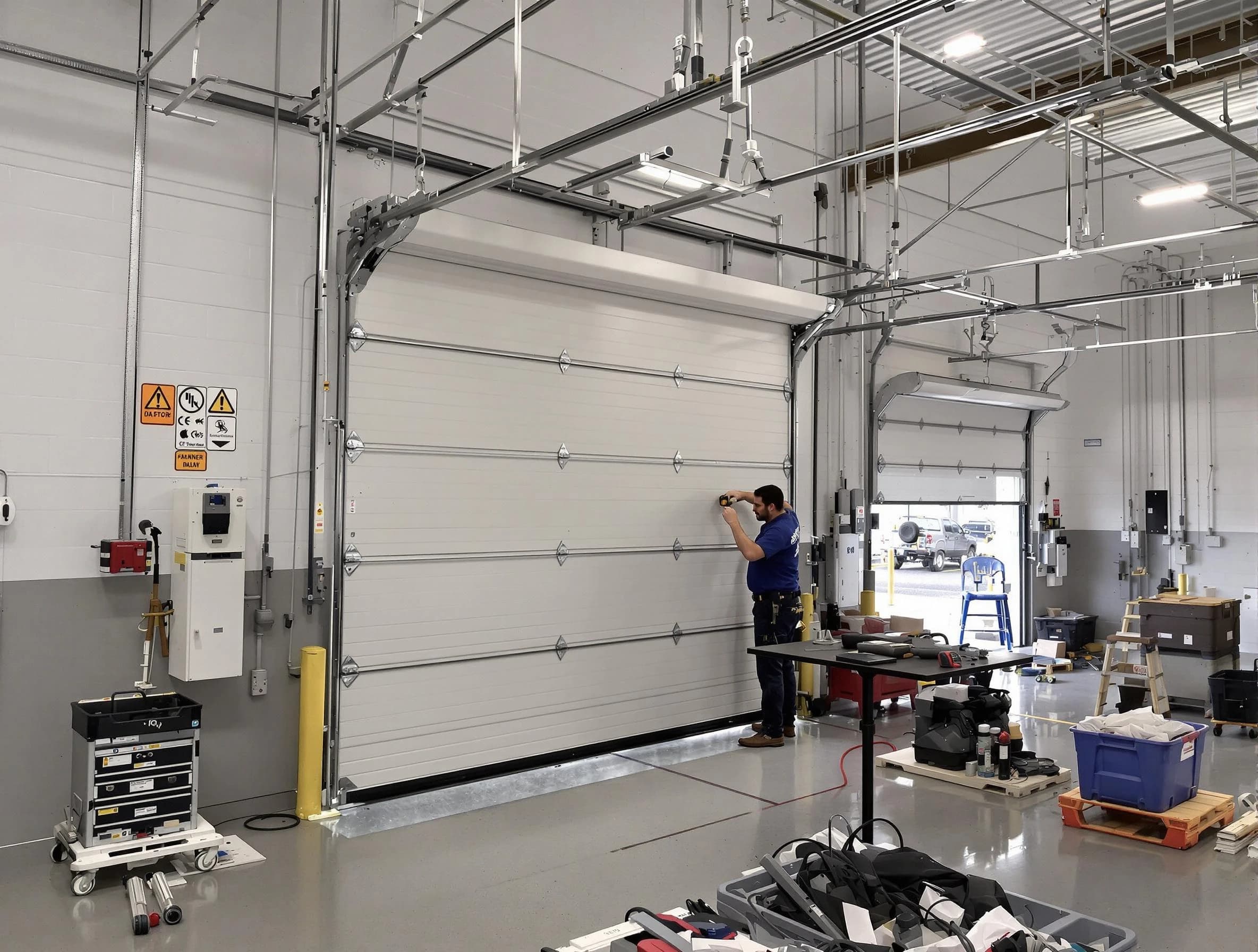 Commercial garage door repair being performed by Wellsville Garage Door Repair expert in Wellsville