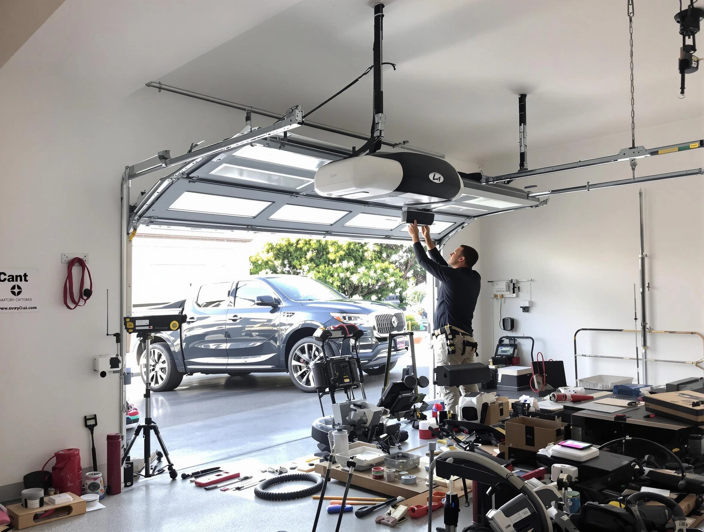 Wellsville Garage Door Repair specialist installing smart garage door opener system in Wellsville home