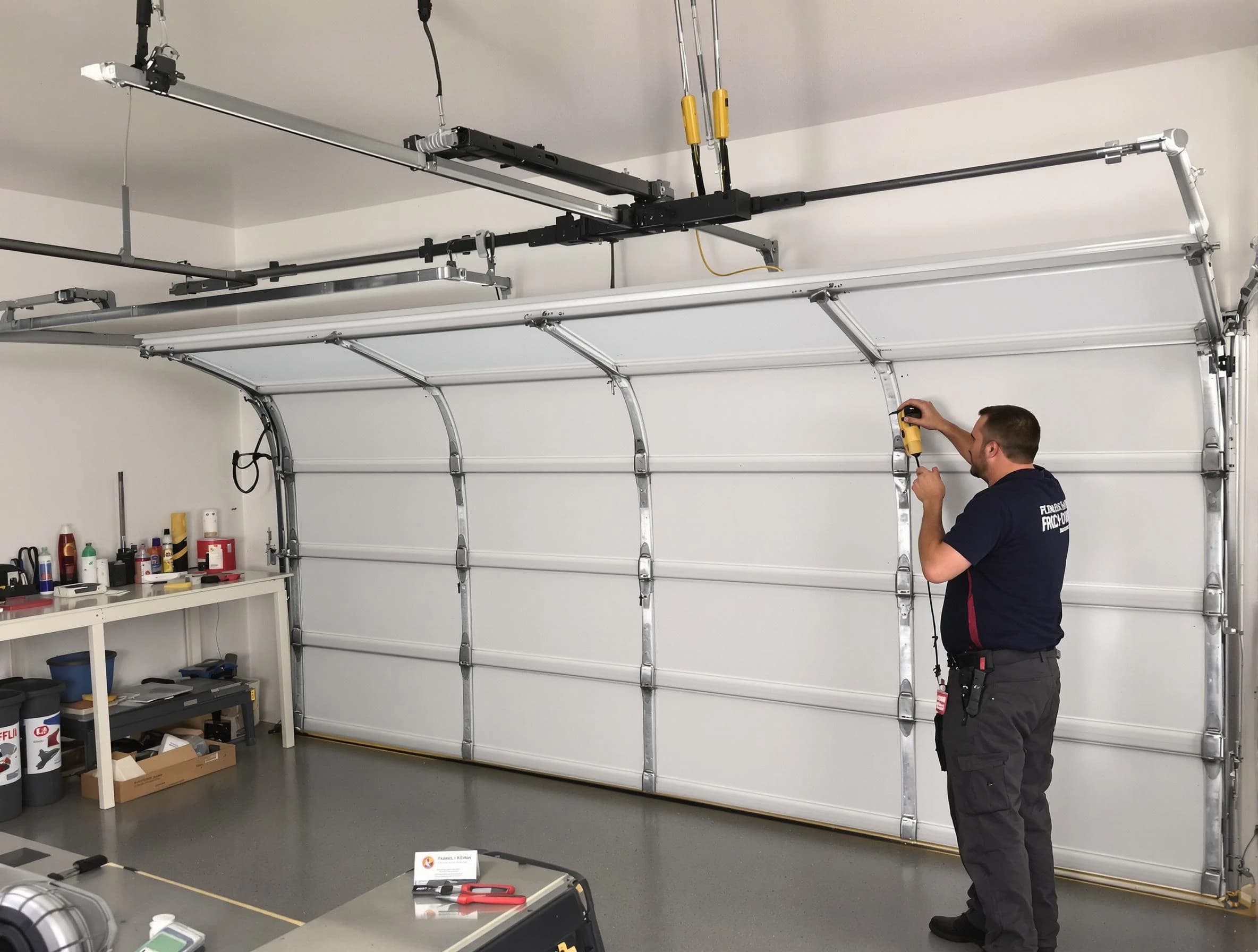 Wellsville Garage Door Repair certified technician performing overhead door system repair in Wellsville