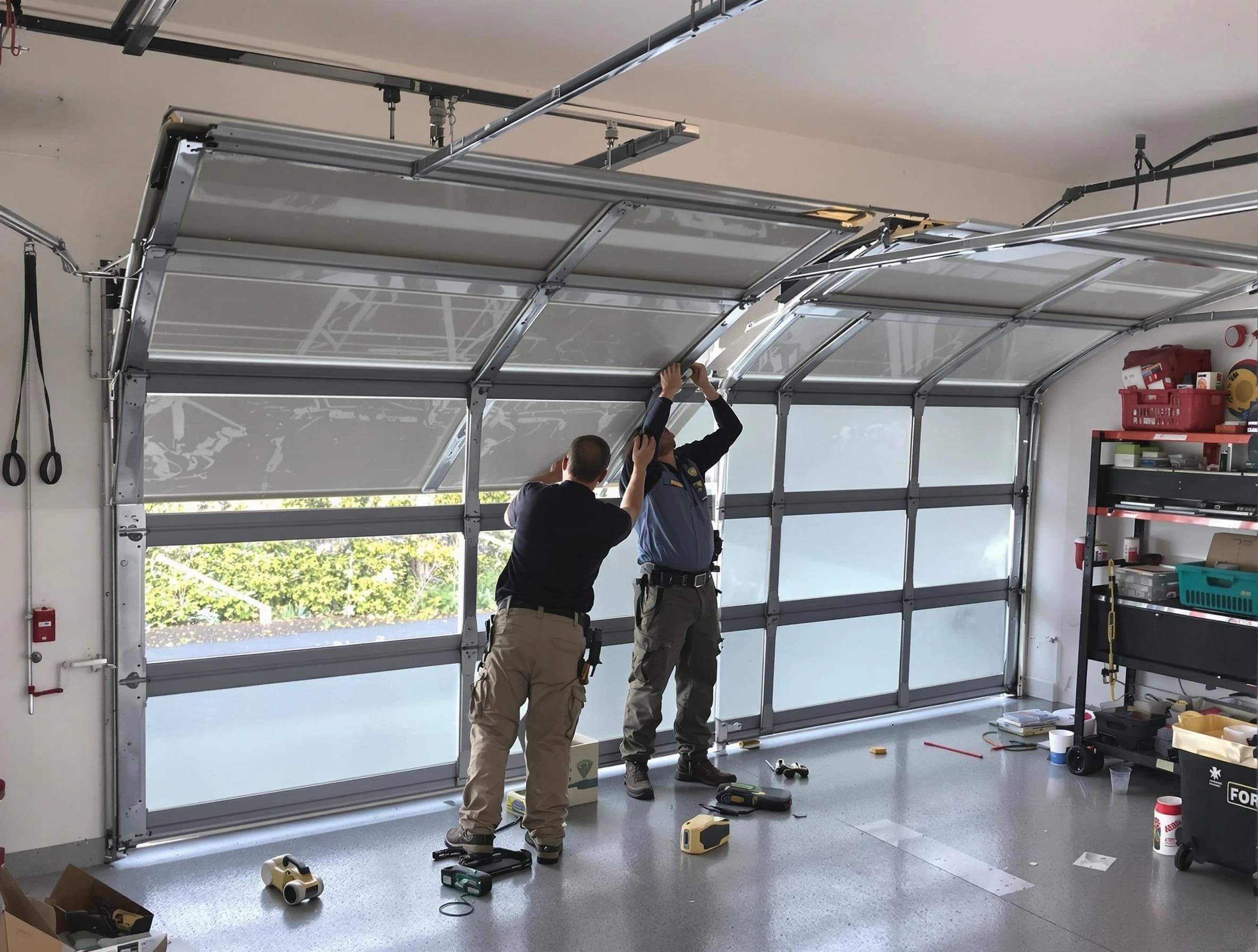 Wellsville Garage Door Repair expert performing precise panel replacement on Wellsville garage door