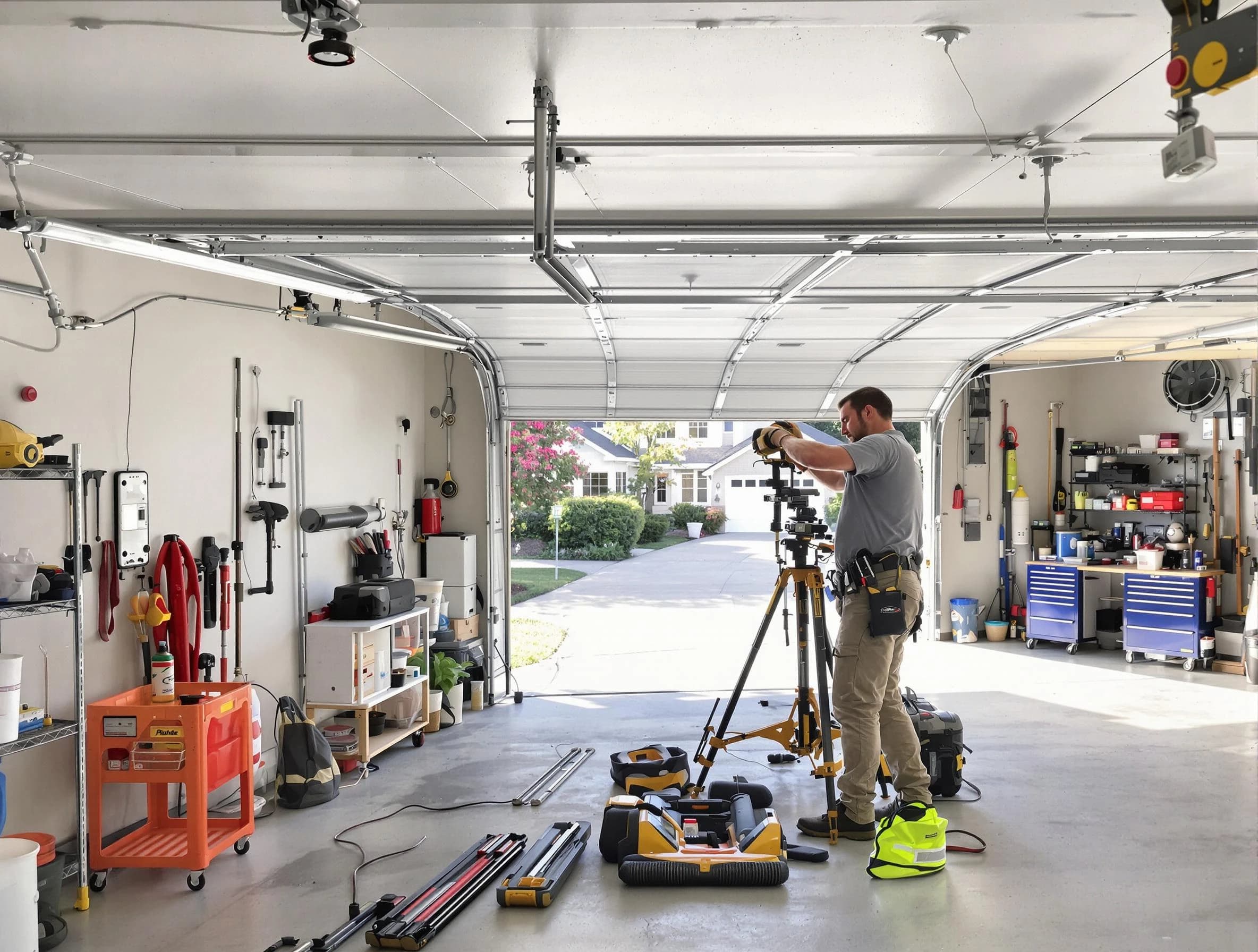 Wellsville Garage Door Repair specialist performing laser-guided track alignment in Wellsville