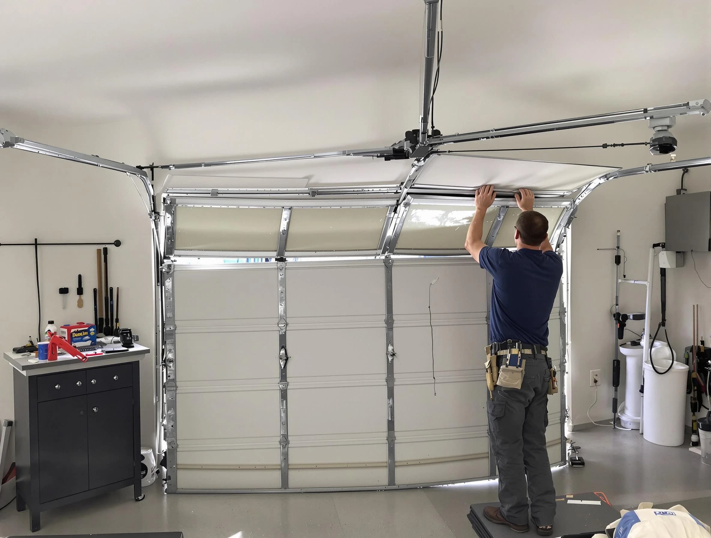 Wellsville Garage Door Repair specialist performing precise section replacement on Wellsville garage door