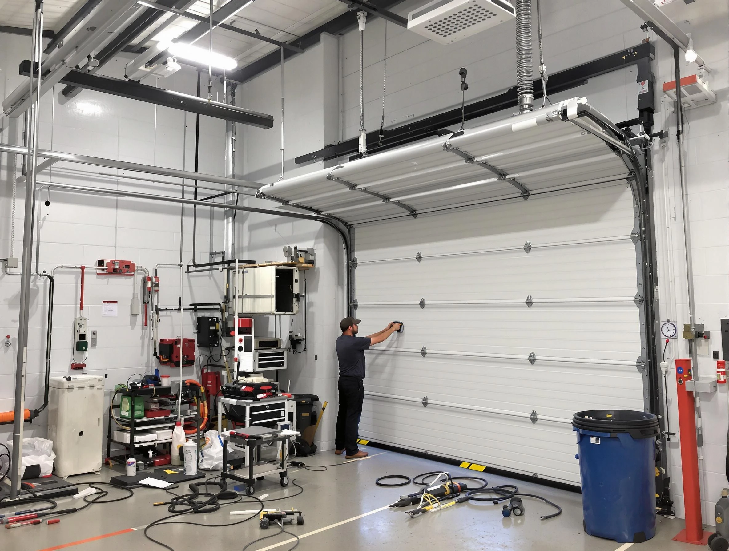Wellsville Garage Door Repair certified technician performing commercial door repair at a Wellsville business facility