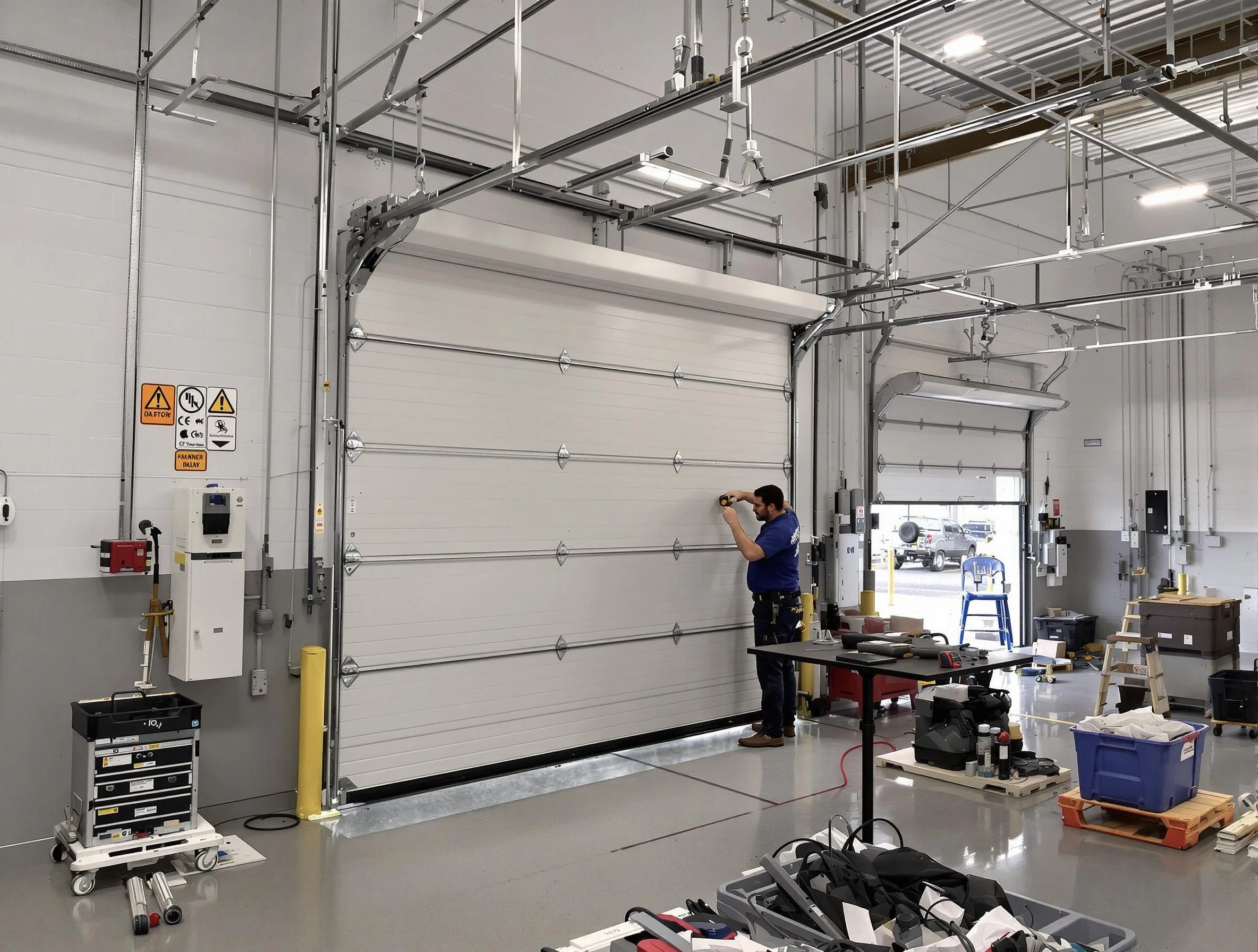 Commercial garage door repair being performed by Wellsville Garage Door Repair expert in Wellsville