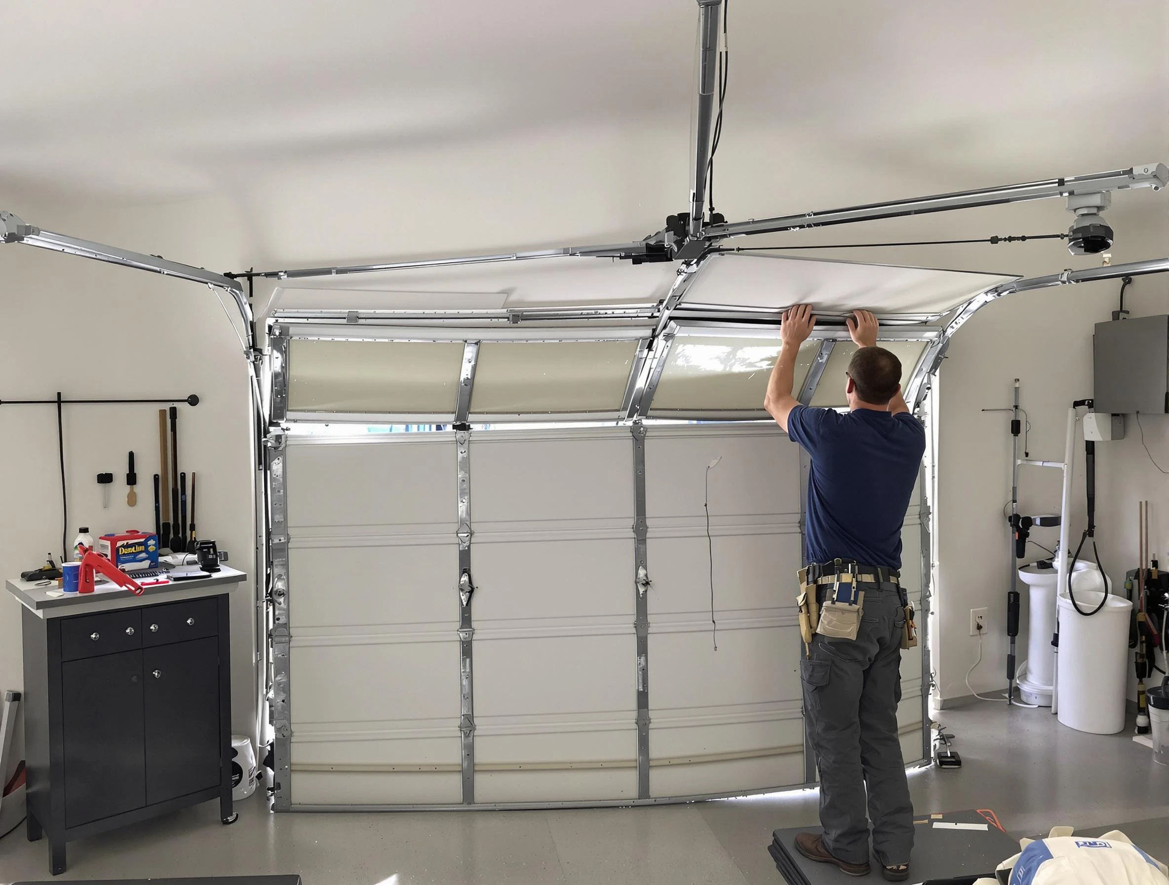 Wellsville Garage Door Repair specialist performing precise section replacement on Wellsville garage door